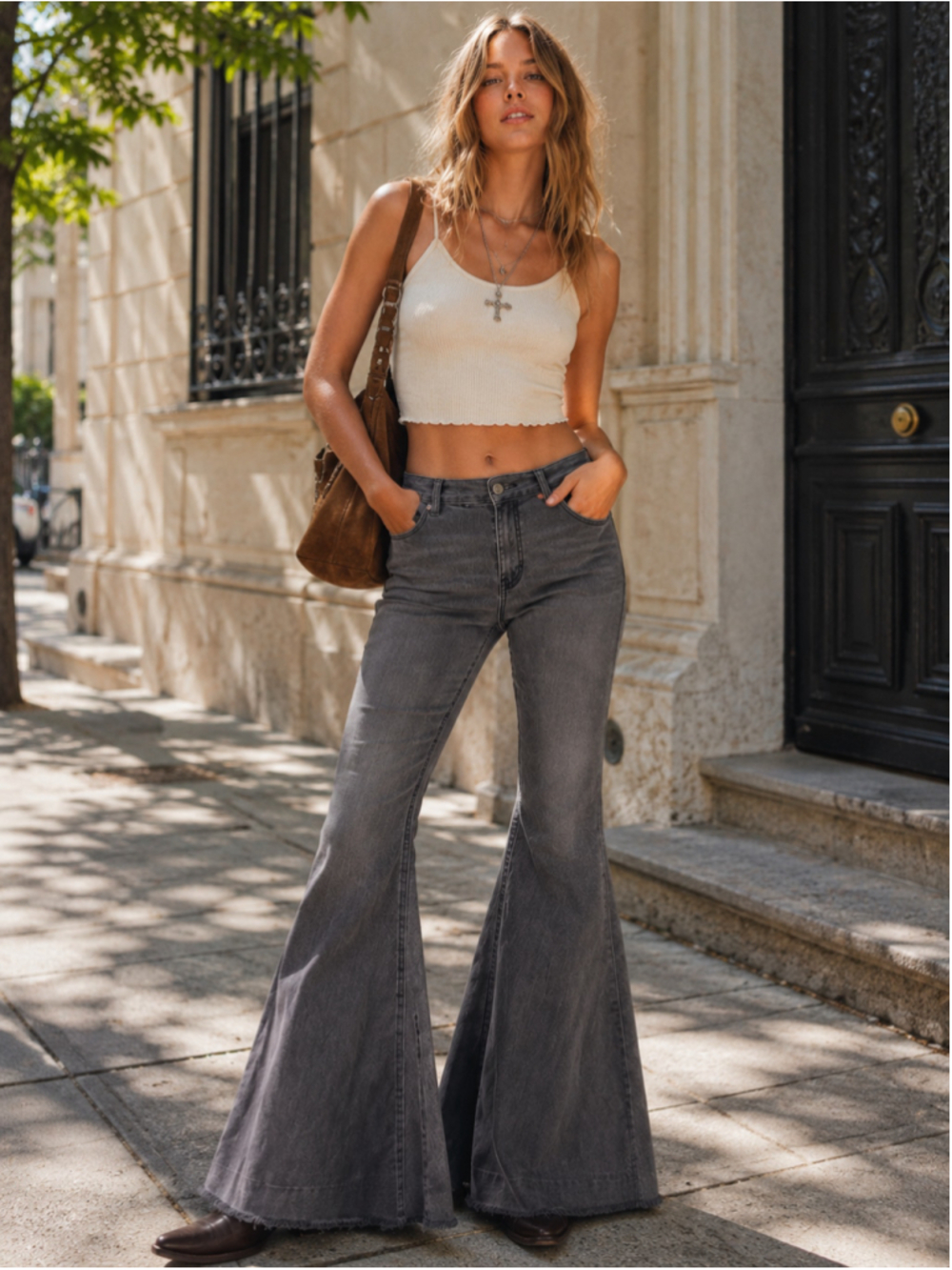 We The Free Just Float On Jeans Women 29 Super Flare High Rise 70s Hippie Gray
